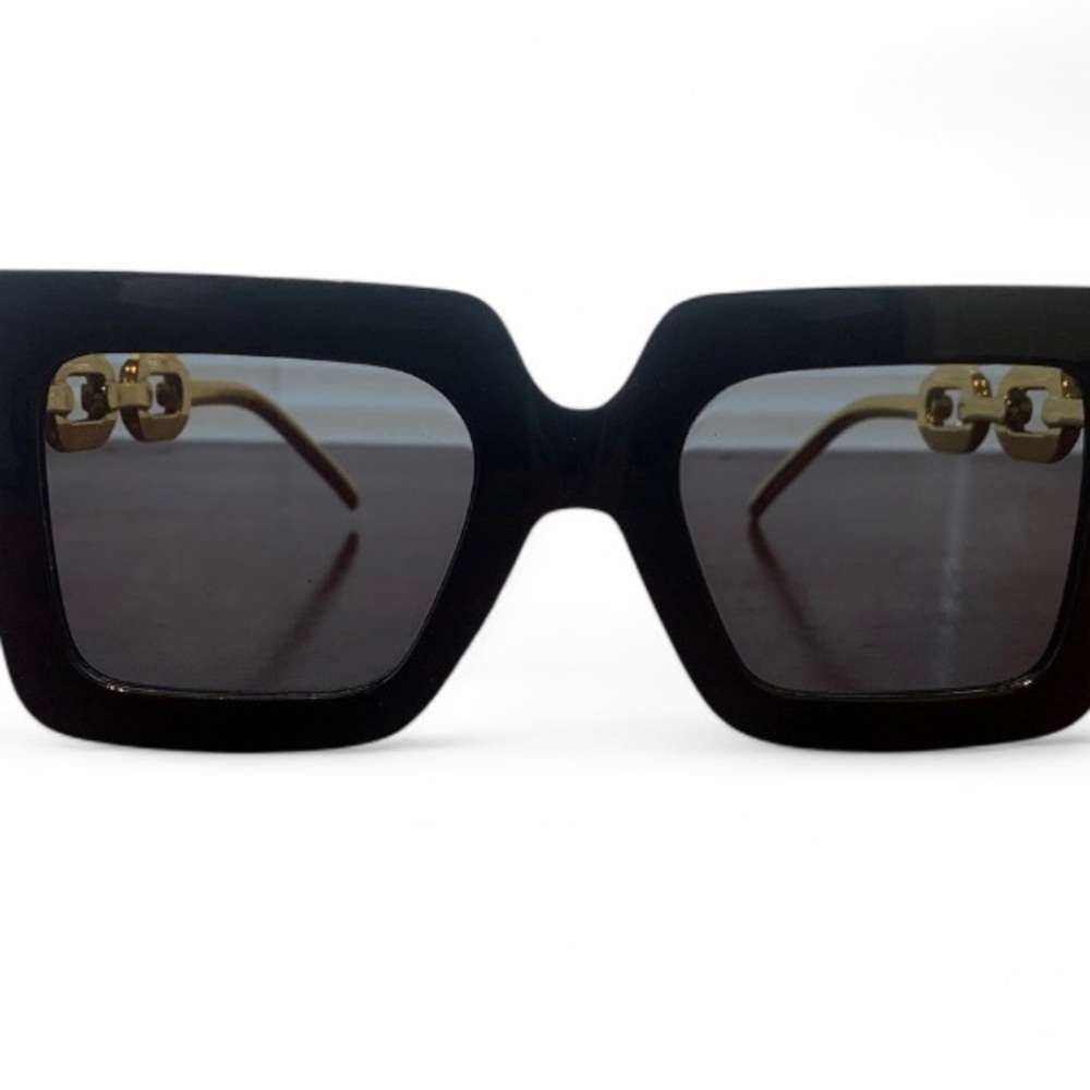 Black and Gold Chain Link Square Sunglasses